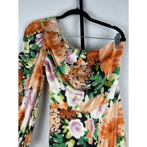Lulu’s Lovin' It Orange Multi Floral Print Satin One-Shoulder Jumpsuit Size S - Picture 9 of 16